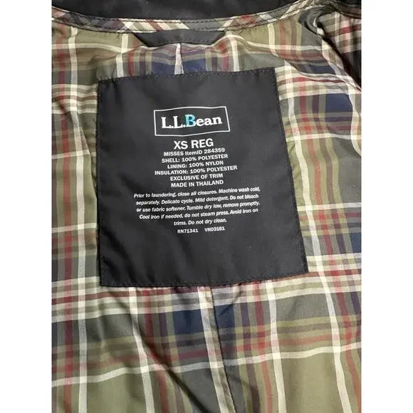 LL Bean Womens XS Quilted Riding Jacket Black Snap Full Zip Plaid Lined Collar - Picture 5 of 6